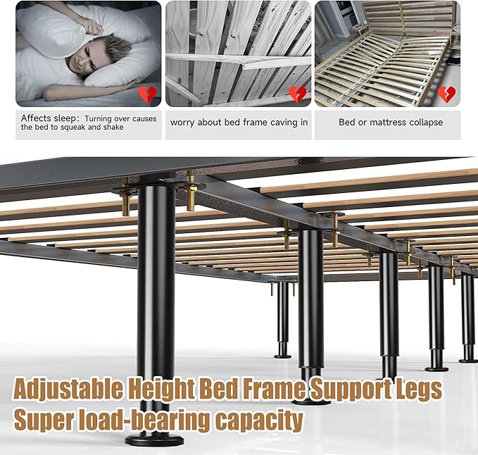 Adjustable Bed Frame Center Support Legs, Heavy Duty Cold Rolled Steel Bed Slat Support Legs with Wider Base, Bed Frame Leg Replacement, Furniture Support Reinforcement Kit (Height 5in to 7.8in) 2PCS