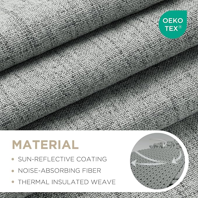 Joydeco 100% Blackout Curtains for Bedroom - Natural Linen Curtains 52" W x 96" L Long, Thermal Insulated 2 Panels Light Grey. Room Darkening Light Blocking Drapes for Living Room