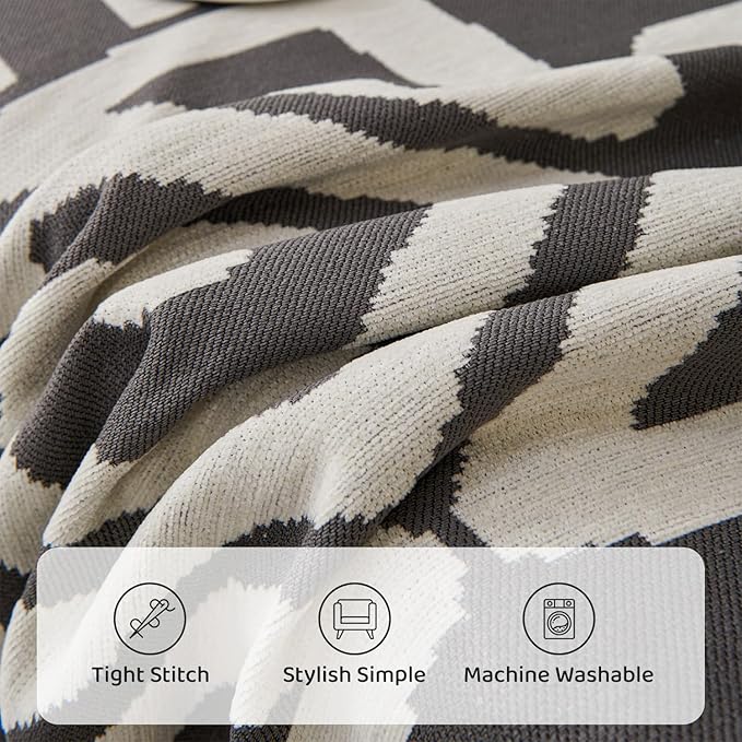STACYPIK Dark Grey Chenille Couch Covers, Boho Sofa Covers for 2 Cushion Couch, Loveseat Couch for Sectional, Non Slip Couch Cover Tassels for L-Shaped, Multi-Use Jacquard Decorative Blanket-71X118IN
