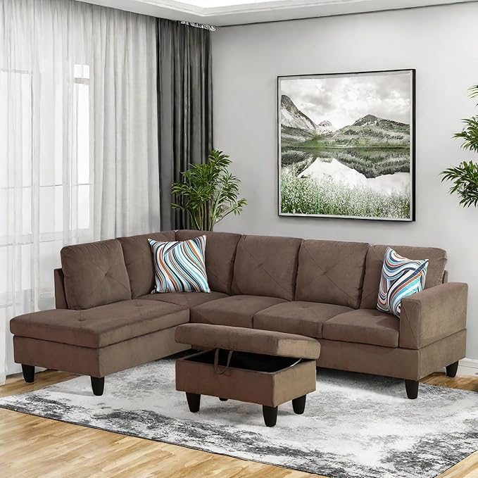 Modular Sectional Couch, L Shaped Couch with Storage, Convertible Sofa with Ottomans, Modern Sectional Sofa for Living Room and Office, 5 Seat, Brown