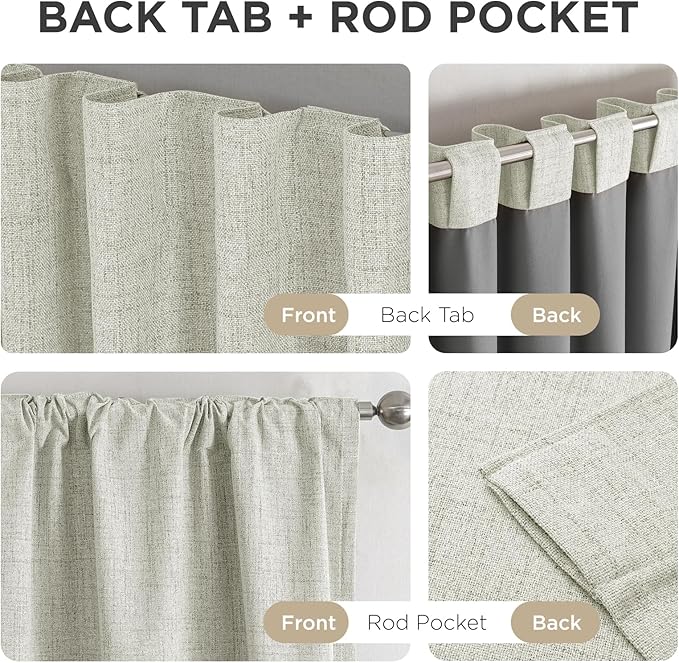 Joydeco 100% Blackout Curtains for Bedroom - Natural Linen Curtains 37" W x 84" L Long, Thermal Insulated 2 Panels Light Beige. Room Darkening Light Blocking Drapes for Living Room
