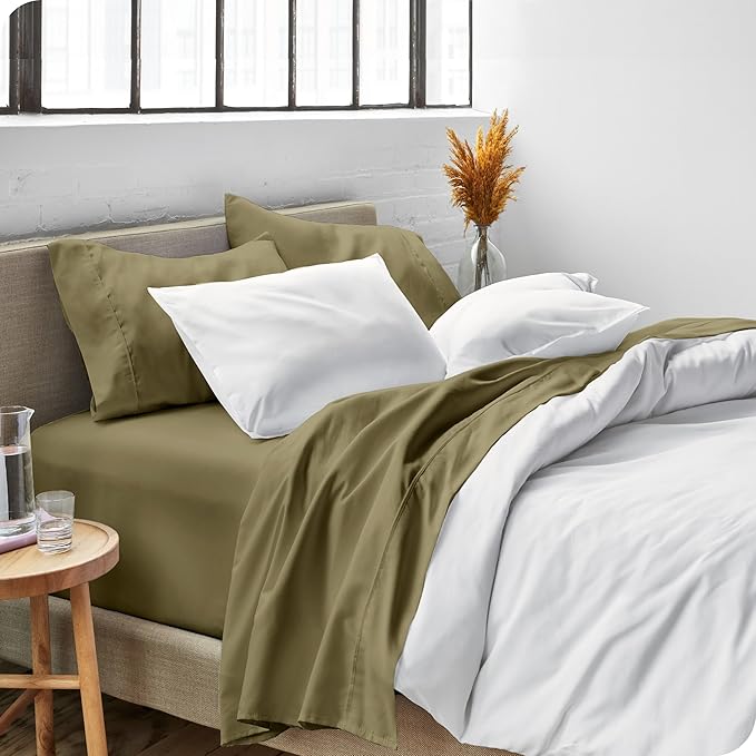 Bare Home Full Sheet Set - Luxury 1800 Ultra-Soft Microfiber Full Bed Sheets - Double Brushed - Deep Pockets - Easy Fit - 4 Piece Set - Bedding Sheets & Pillowcases (Full, Olive)