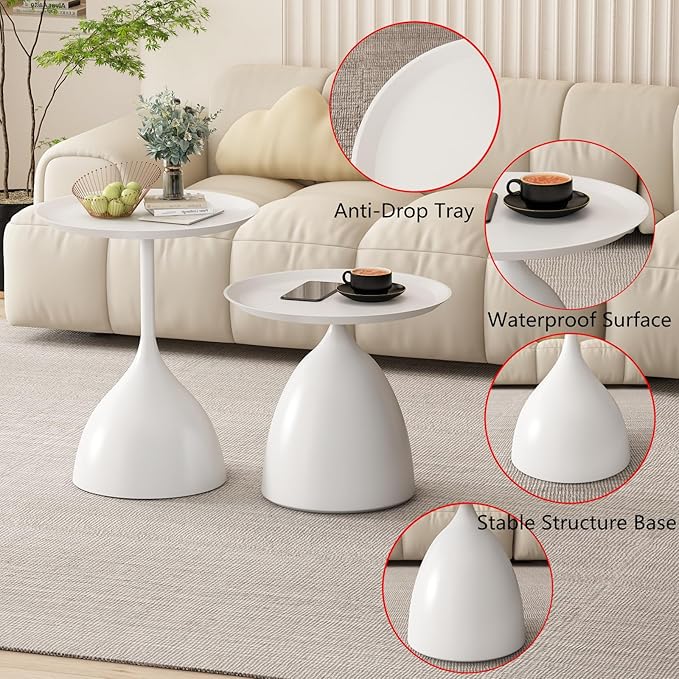Nesting Tables, White Side Tables, Modern End Tables for Living Room Nesting Coffee Table Set of 2,Console Table Pedestal Tables