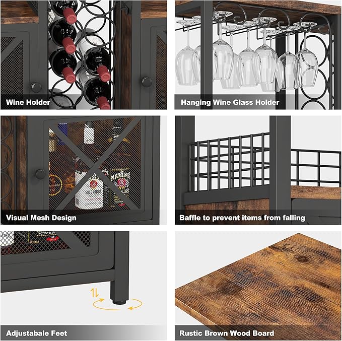 Homeiju Mini Bars for Home, Wooden Coffee Bar Cabinet, Modern Liquor Cabinet for Liquor and Glasses, Farmhouse Buffet Wine Cabinet with Storage Sideboard for Home Kitchen Dining Room