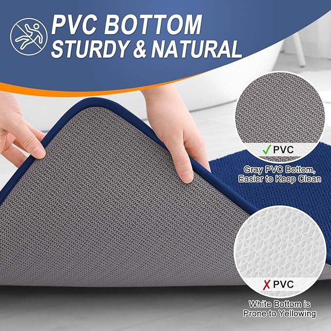 OLANLY Thick Memory Foam Bath Mat Rug 24x16, Extra Soft Absorbent Bathroom Rug, Quick Dry Bath Mats, Non-Slip, Machine Washable Carpet for Bathroom, Tub and Shower, Home Decor Accessories, Navy