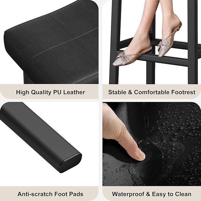 GarveeHome Counter Height Bar Stools Set of 4, 24 Inch Barstools for Kitchen Island Counter, Upholstered Padded Saddle Chairs with Curved Cushion, Easy Assembly, Black