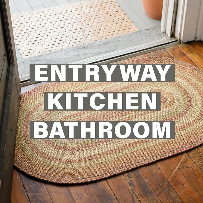 Homespice 20x30” Brown Rectangular Braided Rug. Harvest Brown Jute Rug. Uses- Entryway, Kitchen Rugs, Bathroom Rugs. Reversible, Rustic, Country, Primitive, Farmhouse Decor Rug