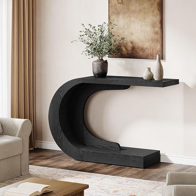 Tribesigns 43.3" Mid-Century Modern Console Table for Entryway, Wood C-Shaped Hallway Entry Accent Table for Living Room, Entrance, Foyer, Easy Assembly, Black