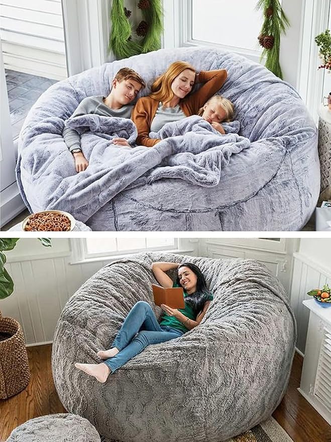 Bean Bag Chair for Adults Kids Without Filling Comfy Oversized Round Beanbag Chair for Stuffed Animal Storage Bedroom Living Room Chairs, 6FT, Pink
