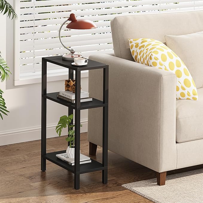 TUTOTAK Small Side Table, Narrow End Table, Skinny Sofa Table, Slim Nightstand, Couch Table, Living Room, Bed Room, Black TB01BK0772