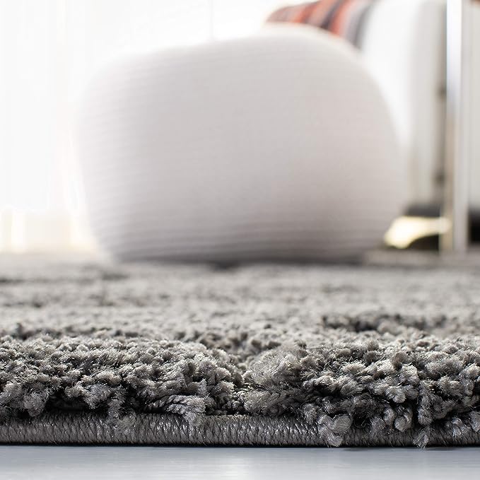 SAFAVIEH Florida Shag Collection 11' Round Grey SG455 Scrolling Vine Graceful Swirl Textured Non-Shedding Living Room Bedroom Dining Room Entryway Plush 1.2-inch Thick Area Rug