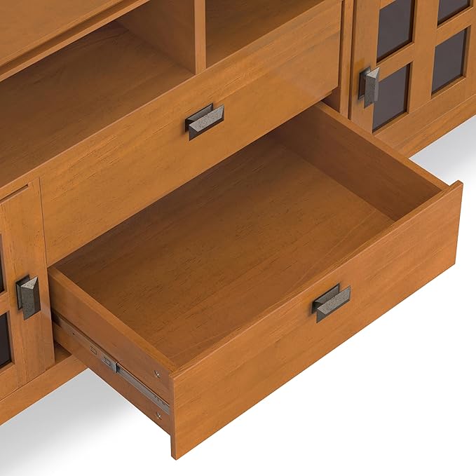 SIMPLIHOME Artisan SOLID WOOD 72 inch Wide Transitional TV Media Stand in Honey Brown For TVs up to 80 inches for the Living Room and Entertainment Center