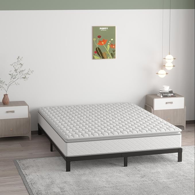 7 Inch Queen Bed Frame No Box Spring Need, Low Profile Metal Platform Bed Frame Queen Size, Heavy Duty Support Bedframes, Easy Assembly