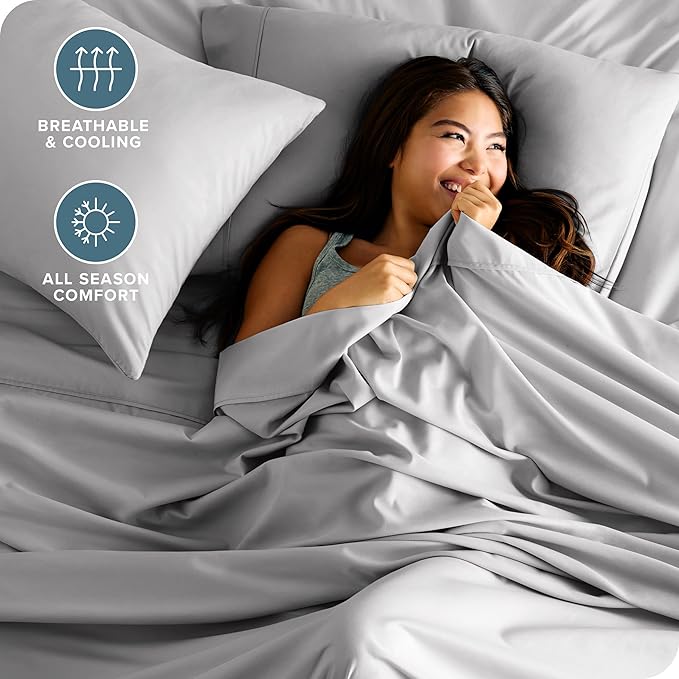 Bare Home King Sheet Set - Luxury 1800 Ultra-Soft Microfiber King Bed Sheets - Double Brushed - Deep Pockets - Easy Fit - 4 Piece Set - Bedding Sheets & Pillowcases (King, Light Grey)
