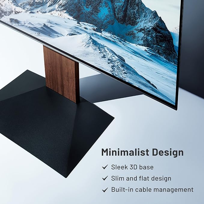 WALL V4 | Sleek Shallow Floor TV Stand for Extra Large 50-100 Inch | Satin Black | for Large Screens | Living Room and Bedroom, Space Saving, Adjustable Mount, No Drill, Japan-Engineered Design