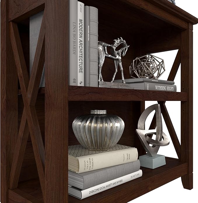 Bush Furniture Key West Small 2 Shelf Bookcase in Bing Cherry, Compact Home Organizer, Vertical Storage Solution, Bookshelf for Office or Living Room