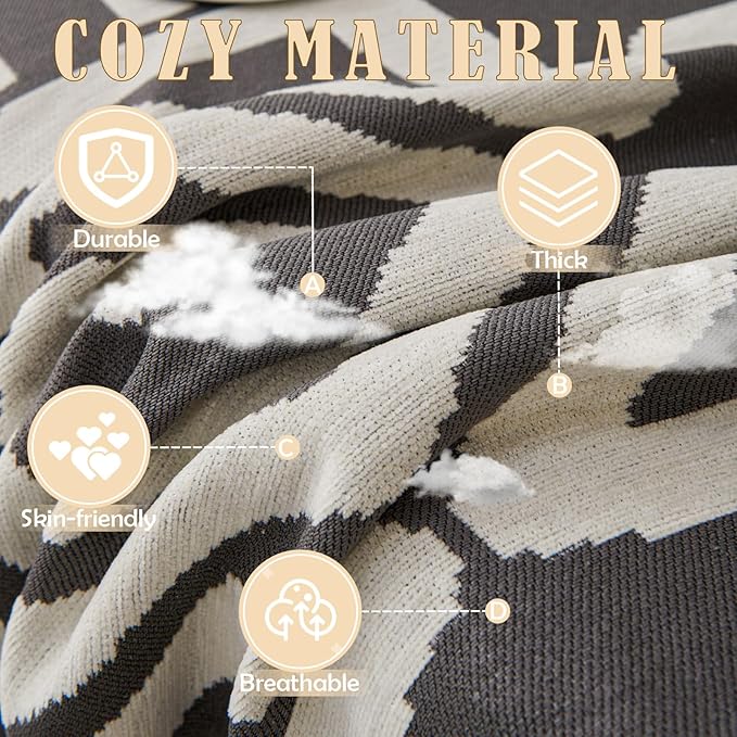HANDONTIME Reversible Sofa Cover Boho Geometric Couch Cover for Dogs Dark Grey Couches Covers Washable Chenille Couch Covers for 3 Cushion Couch Pet Friendly Furniture Protector for Pets, 91" X134"