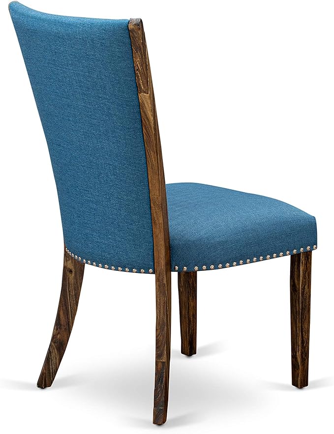 East West Furniture X777VE721-5 5 Piece Dining Table Set Includes a Rectangle Dining Room Table with X-Legs and 4 Blue Color Linen Fabric Parsons Chairs, 40x72 Inch, Multi-Color