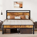 Z-hom Upgraded Full Size Bed Frame, Heavy Duty Metal Sturdy Full Bed Frame with Modern Wood Headboard & Footboard, Stable Platform Bed Furniture Bed Storage, No Noise, No Box Springs, Vintage Brown
