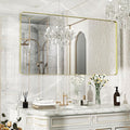 55×30 Gold Bathroom Mirror, Rectangular Bathroom Vanity Mirror for Wall with Rounded Corners & Aluminum Alloy Frame, Tempered-Glass, Modern, Farmhouse, Horizontal/Vertical, Entryway, Bedroom