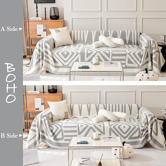 HANDONTIME Grey Sofa Cushion Covers Boho Couch Sofa Covers Dog Couch Cover for Sofa Chenille Couch Sofa Slipcover for Pets Sofa Cover Thick Washable Sectional Slip Covers for Sofas/Couches 71" X134"