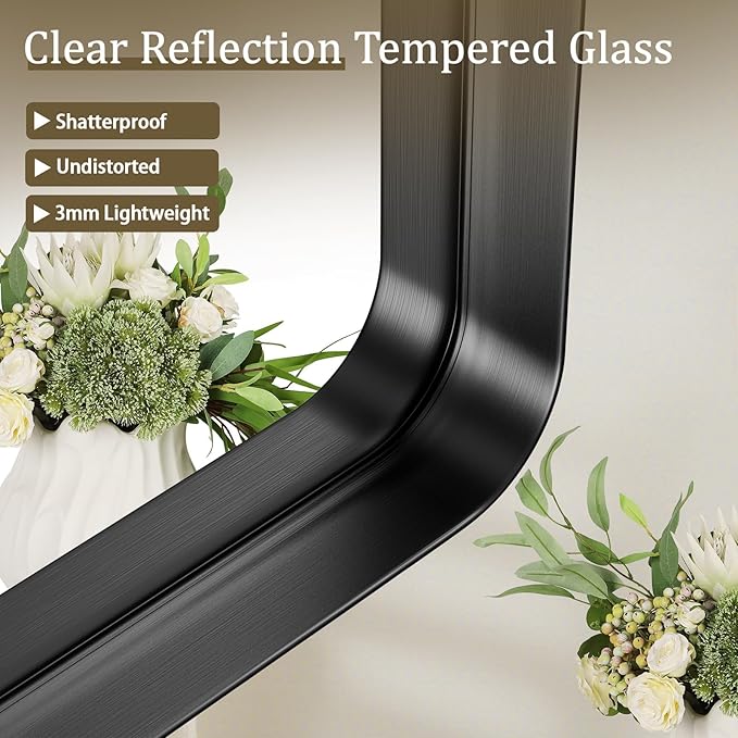 Large Bathroom Mirror 30x56 inch, Gorgeous Deep Frame Wall Vanity Mirror for Over Sink with Shatterproof Tempered Glass, Hanging Horizontal or Vertical, Black