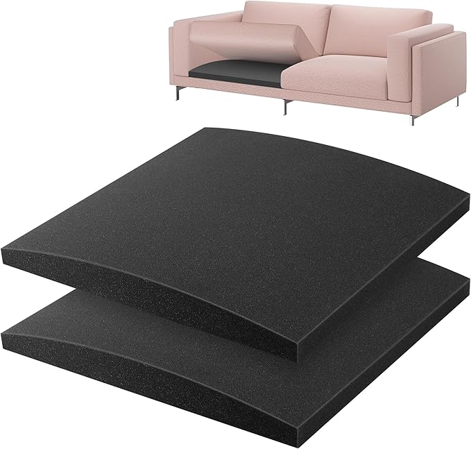 moonoom 22"x22" Couch Cushion Support, Black Sofa Cushion Sagging Repair, Curved High Density Foam Replacement for Furniture Sagging Seat Sectional Loveseat Chair (2 Pcs)
