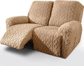 vctops 6 Pieces Geometric Jacquard Plush Recliner Loveseat Slipcovers Soft Fuzzy Fluffy Sofa Couch Cover Anti-Slip Furniture Protector with Elastic Bottom for Kids Cats Dogs(Brown,2 Seat)