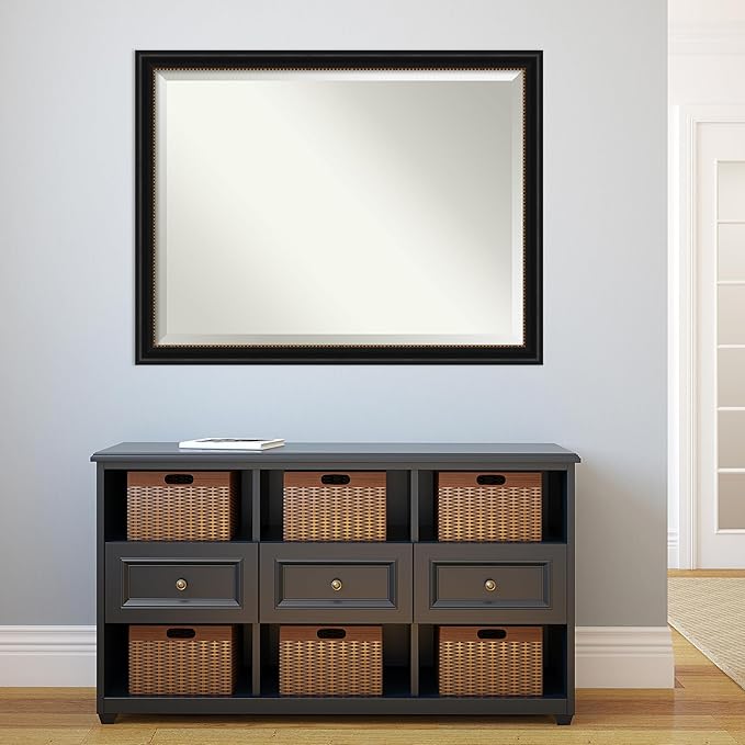 Amanti Art Black Bathroom Mirror for Over Sink, 34x44 Manhattan Black Rectangle Vanity Mirror, X-Large Traditional Frame, Hangs Horizonally and Vertically, Bathroom Wall Decor, Beveled Edge