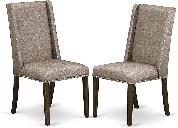 East West Furniture X777FL716-5 5 Piece Dining Set Includes a Rectangle Dining Room Table with X-Legs and 4 Dark Khaki Linen Fabric Upholstered Parson Chairs, 40x72 Inch, Multi-Color