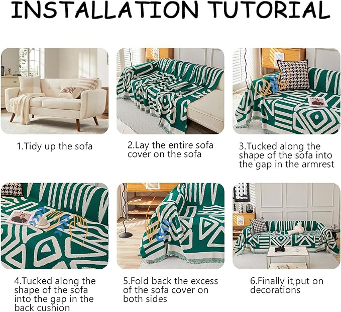 HANDONTIME Couch Cover Boho Sofa Covers Washable Forest Green Dog Covers for Couches Reversible Couch Blanket Cover Geometric Armchair Covers Dark Green, 59" X71"