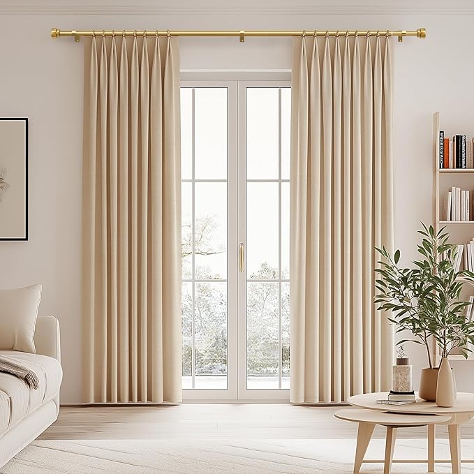 Modern Gold Curtain Rods for Windows 66 to 120 Inches Adjustable Length Heavy Duty 1" Diameter Brass Window Curtain Rod with Solid Metal Finials for Outdoor Farmhouse Bedroom Kitchen Living Room