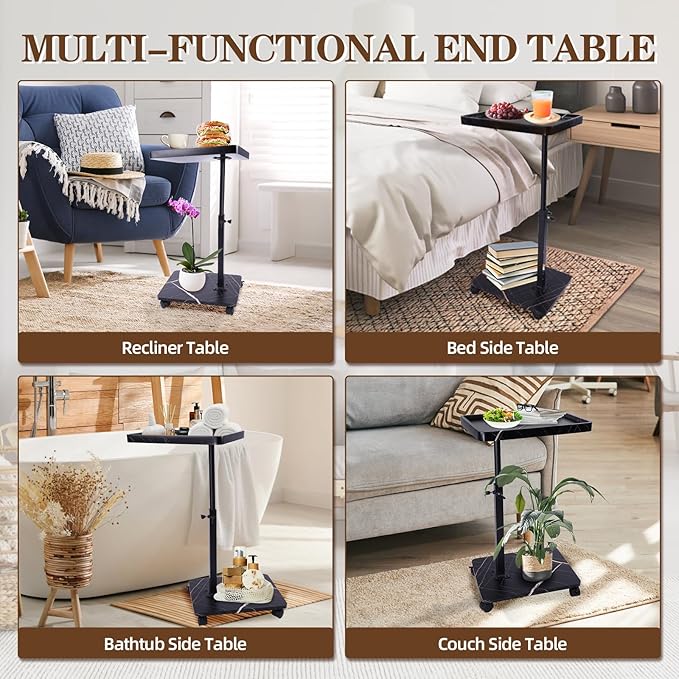 C Table Side Table End Table Adjustable Height，C Shaped End for Couch，Snack Tables,360°Swivel TV Tray Sofa Table， For Small Spaces，Side Tables living room and bedroom for Sofa, Bed,Chair(black)