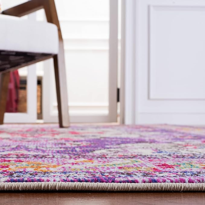 SAFAVIEH Monaco Collection Area Rug - 5' Round, Violet & Fuchsia, Boho Chic Medallion Distressed Design, Non-Shedding & Easy Care, Ideal for High Traffic Areas in Living Room, Bedroom (MNC243P)