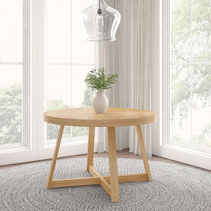 Plank+Beam Round Dining Table, 47 Inch Solid Wood Kitchen Table, Farmhouse Round Table for 4, Small Dinette Table, Blonde Wirebrush