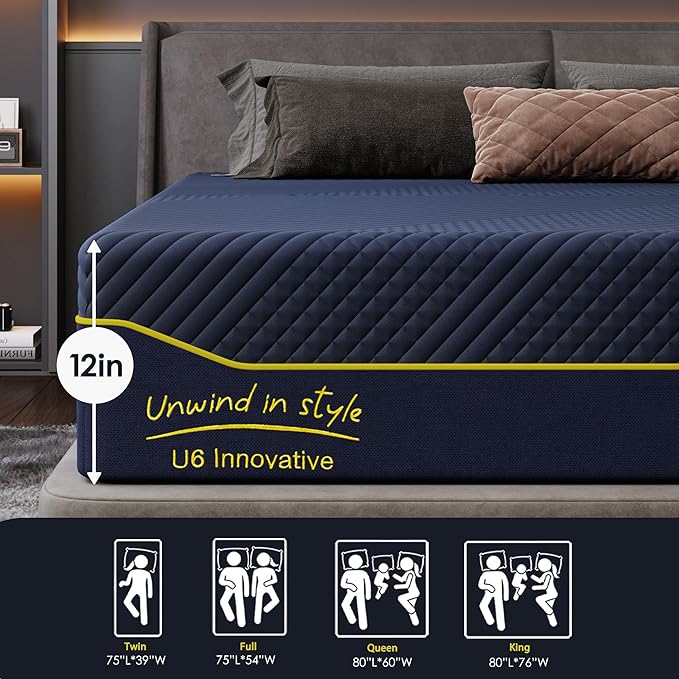 SDHYL Queen Mattress, 12 Inch Gel Infused Memory Foam Mattress for Good Sleep, Bed in a Box Mid Firm CertiPUR-US Certified & Fiberglass Free, Washable Cover, 80"*60"