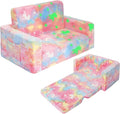 SLIGUY Kids Couch, Fold Out Kids Sofa Chair, Toddler Convertible Sofa to Lounger Pull Out Couch, Glow in The Dark Sofa Chair for Boys and Girls (Pink Large)