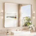 TokeShimi 48x36 Brushed Nickel Bathroom Wall Mirror Vanity Metal Frame Round Corner Rectangular for Home Decor Living Room Entryway