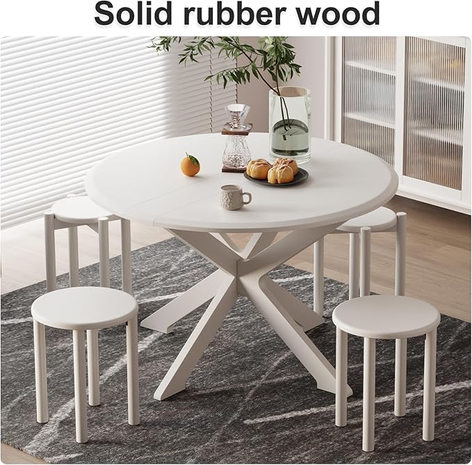 Stackable Stools Set of 4, Wood Stool 18 Inch Stool Stackable Side Tables Nesting Table Sturdy and Durable, No Installation Required for End Table,Top Stackable Round Stools(White Barstool)