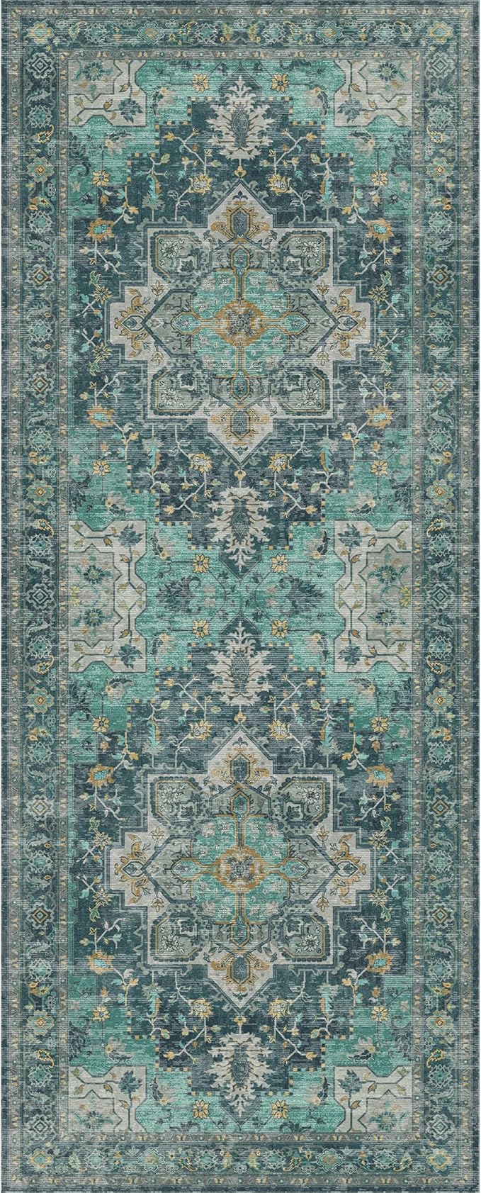GENIMO 2x10 Runner Rugs for Hallway, Machine Washable Non Slip Vintage Rugs, Low Pile Lightweight Soft Print Rug for Enrtyway, Corridor, Home Office, Kitchen, Dark Green