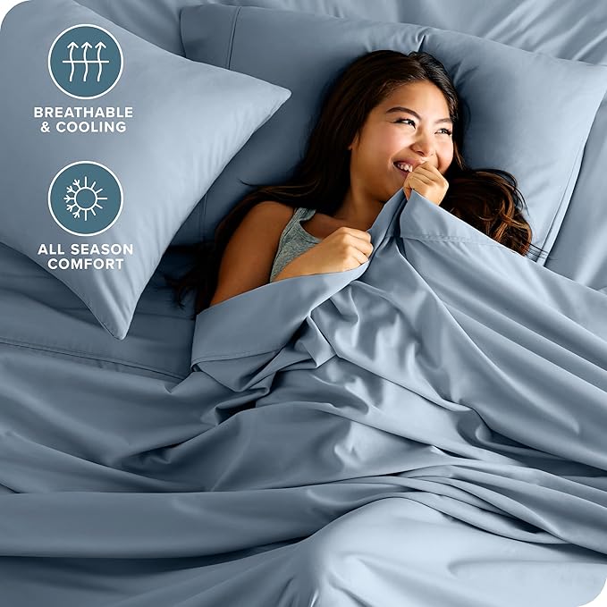 Bare Home Split Head Flex King Sheet Set - 1800 Ultra-Soft Microfiber Bed Sheets - Double Brushed - Deep Pockets - Easy Fit - 4 Piece Set - FlexTop King Bedding (Split Head Flex King, Dusty Blue)