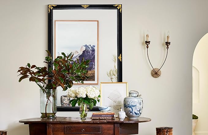 35" x 23" Large Antique Mirror, Black and Gold Modern Elegant Mirror with Victorian Wood Frame for Entryway Over Console, Bedroom, Dining Room