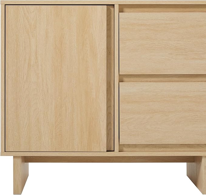 Walker Edison Modern Beveled 2-Door, 2-Drawer Sideboard, 63 Inch, Coastal Oak