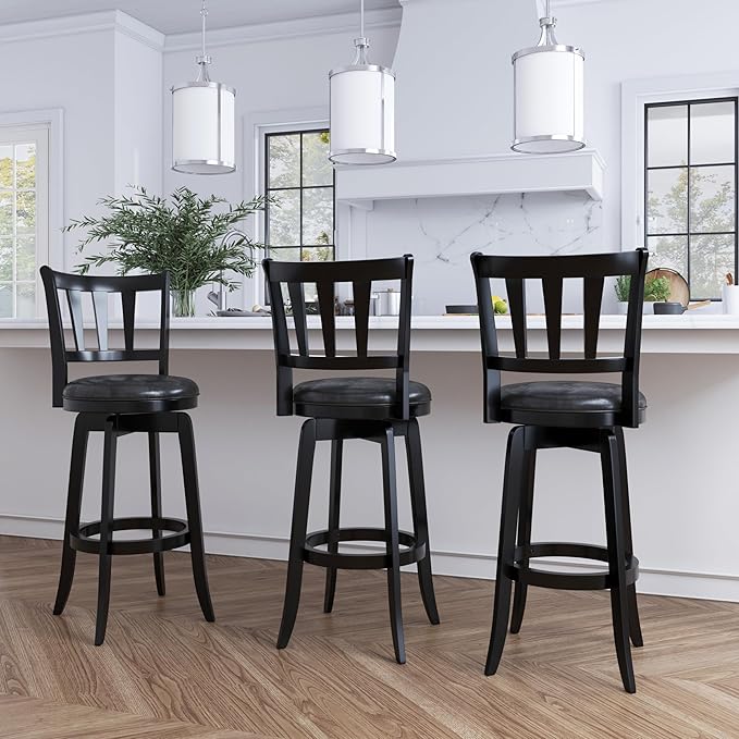 Hillsdale Presque Isle Wood Swivel Stool with Faux Leather Seat, Bar Height, Black