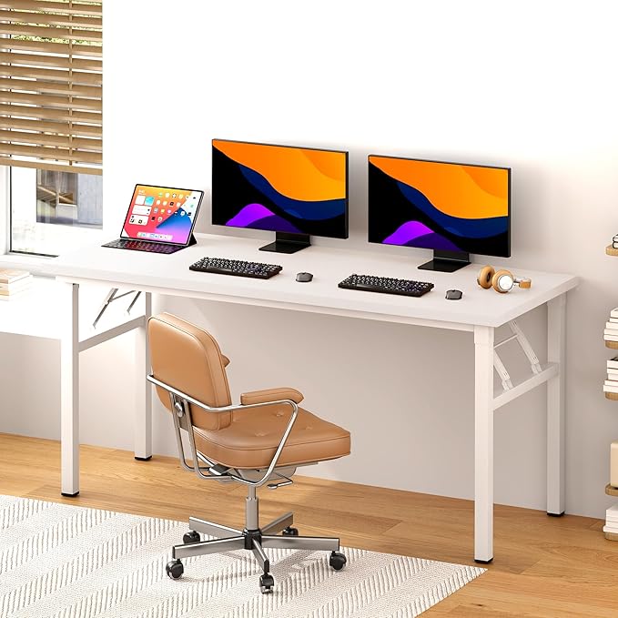 Folding Desk, 62 inch No Assembly Folding Desks for Small Spaces, Sturdy Foldable Computer Desk, Functional Home Office Desks, Study Writing Desk Office Table Workstation for Home Office Outdoor