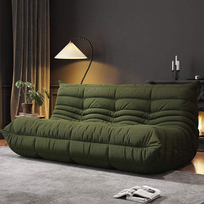 Bean Bag Chairs for Adults, BeanBag Reading Chair Memory Foam Couch 3-Seater, Floor Chair Soft Teddy Material, Comfy Reading Nook Chairs for Bedroom Living Room Office (Green)