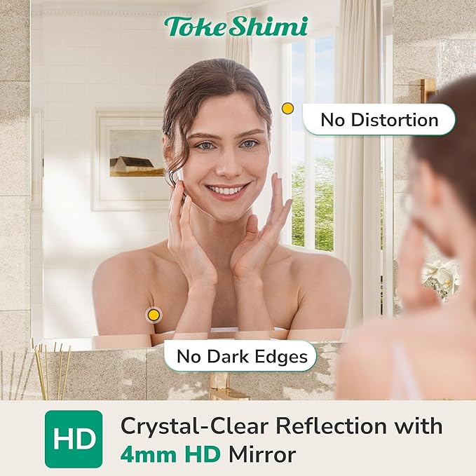 TokeShimi 36x36 Beveled Mirror Frameless Tempered, Rectangle Bathroom Mirror with 1" Beveled Edge, Shatterproof Bathroom Vanity Mirrored Wall Mounted for Living Room, Entryway, Restroom