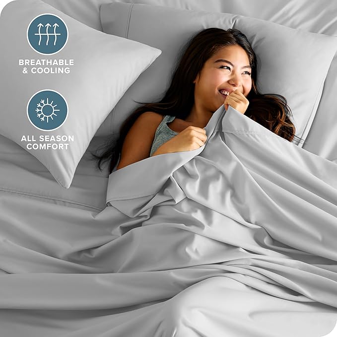 Bare Home Full XL Sheet Set - Luxury 1800 Ultra-Soft Microfiber Full Extra Long Bed Sheets - Double Brushed - Deep Pockets - Easy Fit - 4 Piece Set - Bedding Sheets & Pillowcases (Full XL, Cloud Grey)