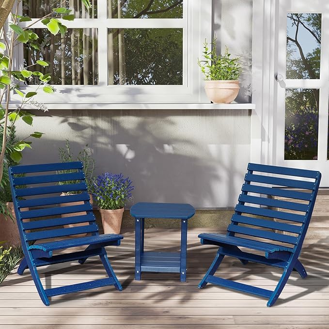 Adirondack Square Outdoor Side Table,2-Tier Storage Patio Side Table, HDPE End Tables for Backyard Pool Porch Garden Lawn(Blue)