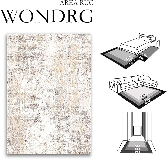 4x5 Washable Area Rug Beige Grey Neutral Abstract Entryway Kitchen Non Slip Low Pile Throw Rug Living Room Bedroom Indoor Doormat Soft Carpet for Entrance Bathroom Office